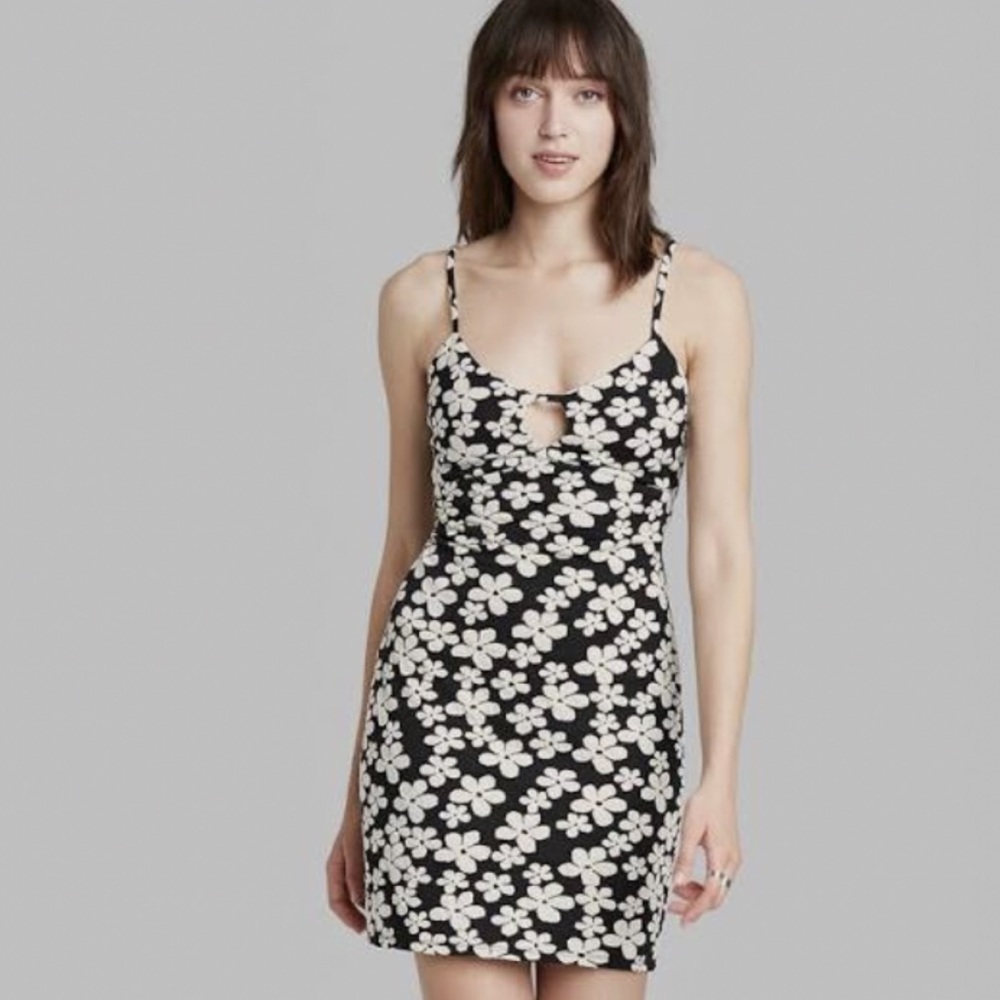 Wild Fable Floral Black and White Bodycon Dress Size Small